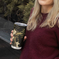 Black and Gold Hawaii Tumbler Cup Hammerhead Shark Tattoo Curve Polynesian - Polynesian Pride