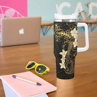 Black and Gold Hawaii Tumbler With Handle Hammerhead Shark Tattoo Curve Polynesian - Polynesian Pride