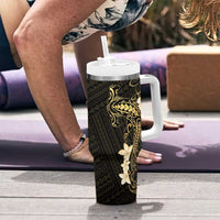 Black and Gold Hawaii Tumbler With Handle Hammerhead Shark Tattoo Curve Polynesian - Polynesian Pride