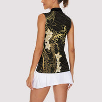 Black and Gold Hawaii Women Sleeveless Polo Shirt Hammerhead Shark Tattoo Curve Polynesian - Polynesian Pride