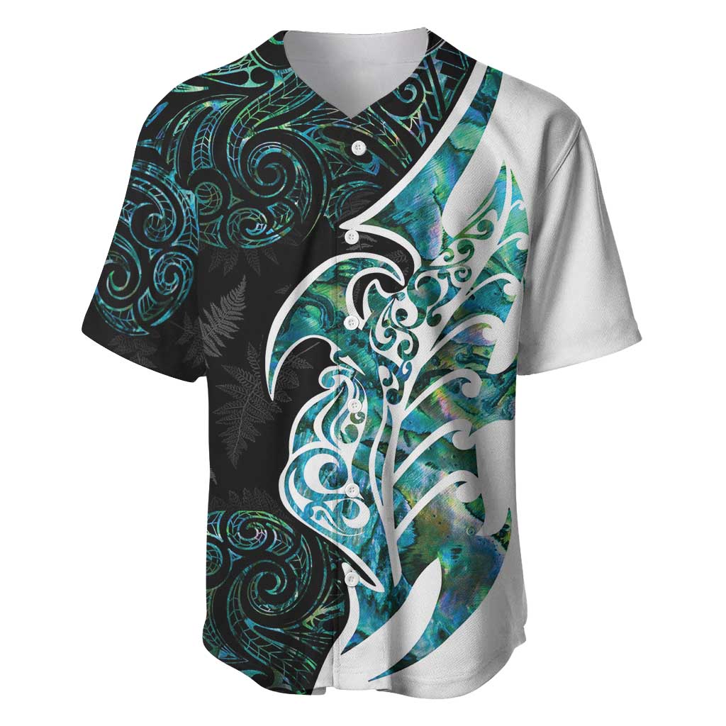 Proud Aotearoa Baseball Jersey Maori Silver Fern Mix Paua Shell Pattern LT14 Black - Polynesian Pride
