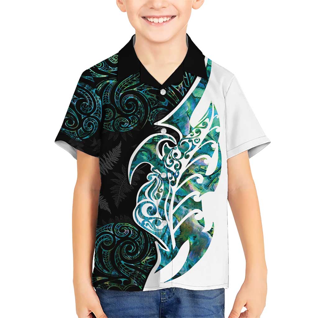 Proud Aotearoa Kid Hawaiian Shirt Maori Silver Fern Mix Paua Shell Pattern LT14 Kid Black - Polynesian Pride