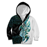 Proud Aotearoa Kid Hoodie Maori Silver Fern Mix Paua Shell Pattern LT14 Zip Hoodie Black - Polynesian Pride