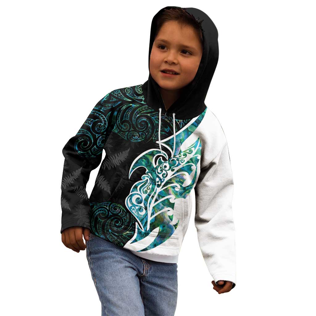 Proud Aotearoa Kid Hoodie Maori Silver Fern Mix Paua Shell Pattern LT14 - Polynesian Pride