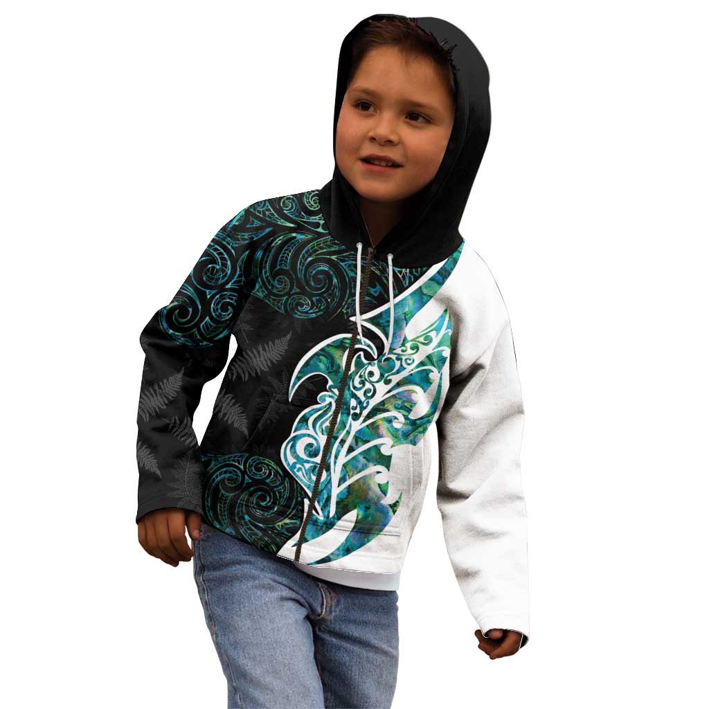 Proud Aotearoa Kid Hoodie Maori Silver Fern Mix Paua Shell Pattern LT14 - Polynesian Pride