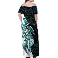 Proud Aotearoa Off Shoulder Maxi Dress Maori Silver Fern Mix Paua Shell Pattern LT14 - Polynesian Pride