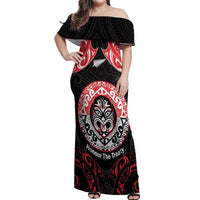 Aotearoa Toitu Te Tiriti Off Shoulder Maxi Dress Haka Tiki Honour The Treaty LT14 Women Black - Polynesian Pride