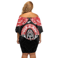 Aotearoa Toitu Te Tiriti Off Shoulder Short Dress Haka Tiki Honour The Treaty LT14 - Polynesian Pride
