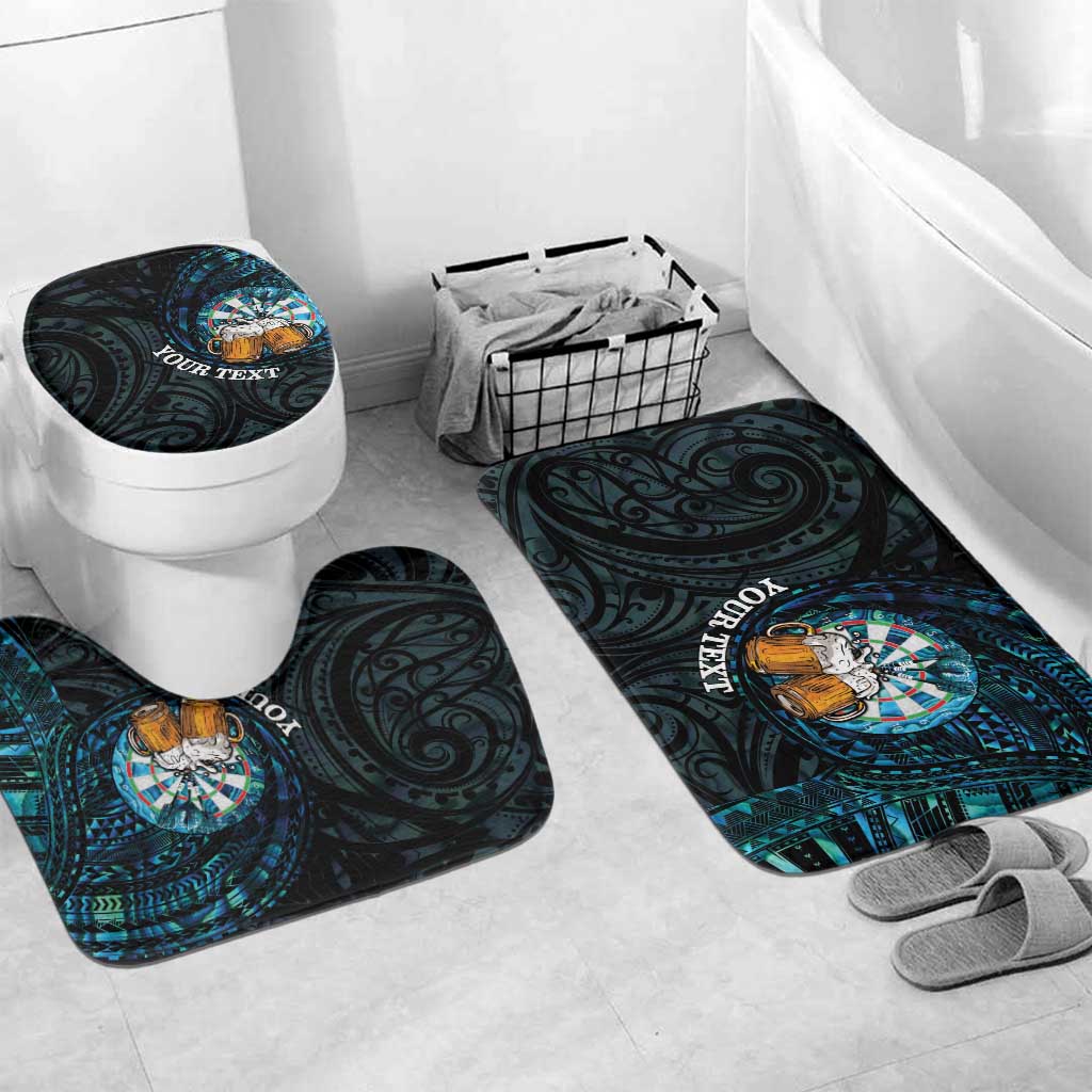 Personalized New Zealand Darts Beer Bathroom Set Paua Shell Aotearoa Maori Tattoo LT14 Mat Set Only (3 pcs) One Size Black - Polynesian Pride