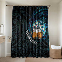 Personalized New Zealand Darts Beer Bathroom Set Paua Shell Aotearoa Maori Tattoo LT14 Shower Curtain Only Black - Polynesian Pride