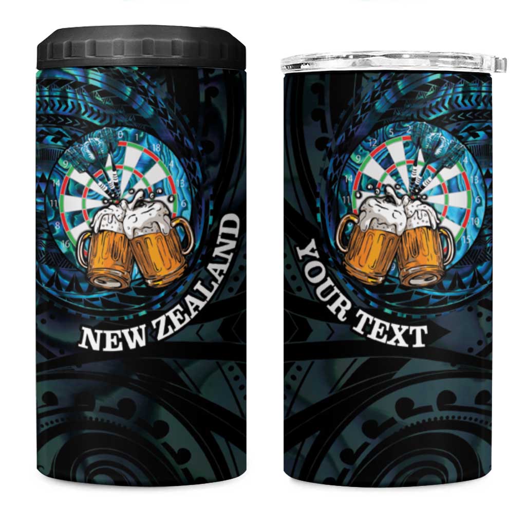 Personalized New Zealand Darts Beer 4 in 1 Can Cooler Tumbler Paua Shell Aotearoa Maori Tattoo LT14 One Size: 16 oz Black - Polynesian Pride