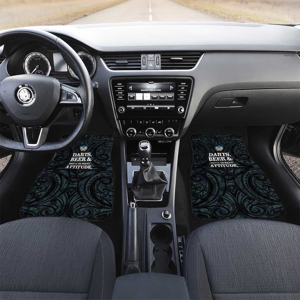 New Zealand Darts Beer Car Mats Paua Shell Aotearoa Maori Tattoo LT14 Set 2pcs - Front Black - Polynesian Pride