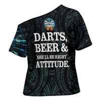 Personalized New Zealand Darts Beer Cross Shoulder Shirt Paua Shell Aotearoa Maori Tattoo LT14 - Polynesian Pride