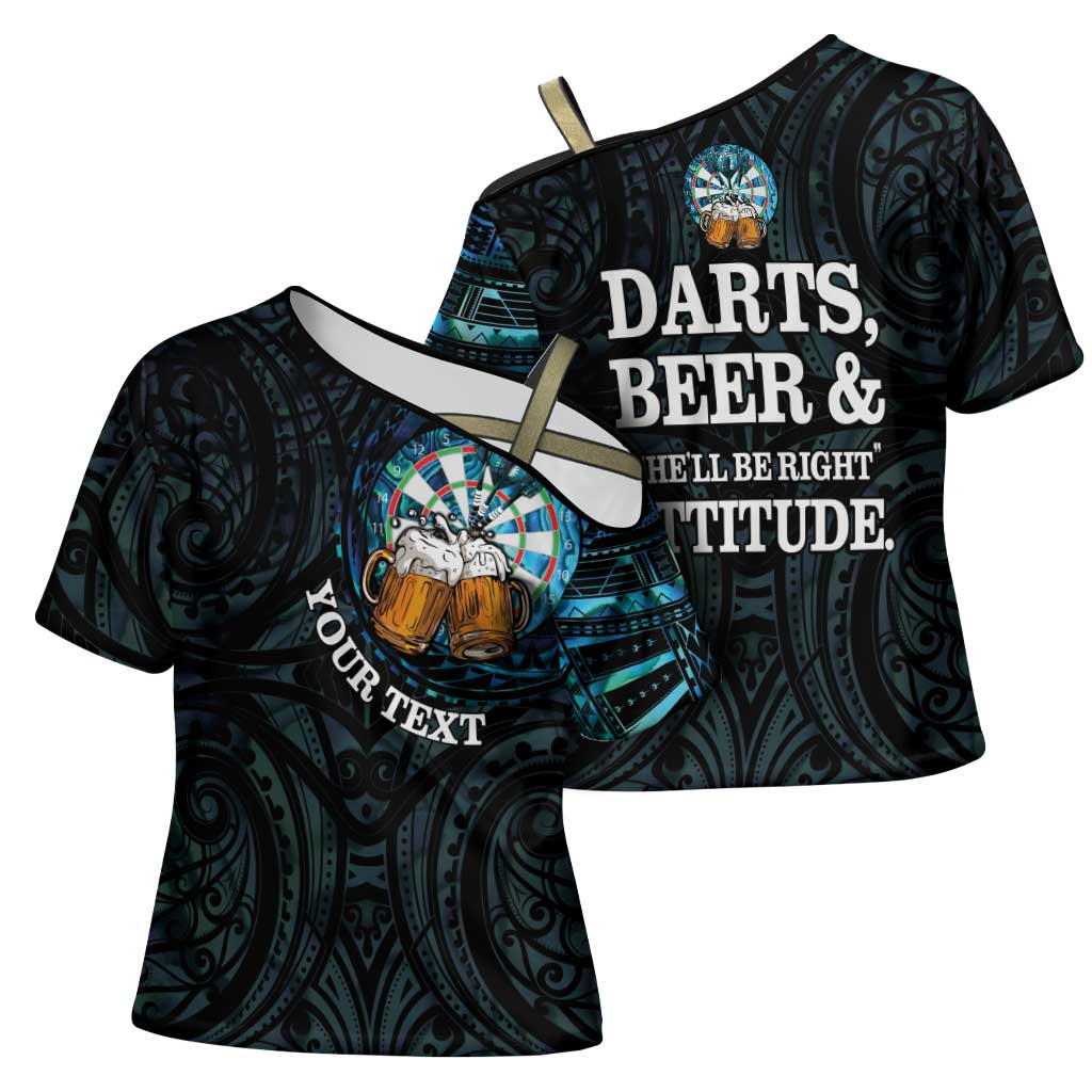 Personalized New Zealand Darts Beer Cross Shoulder Shirt Paua Shell Aotearoa Maori Tattoo LT14 - Polynesian Pride