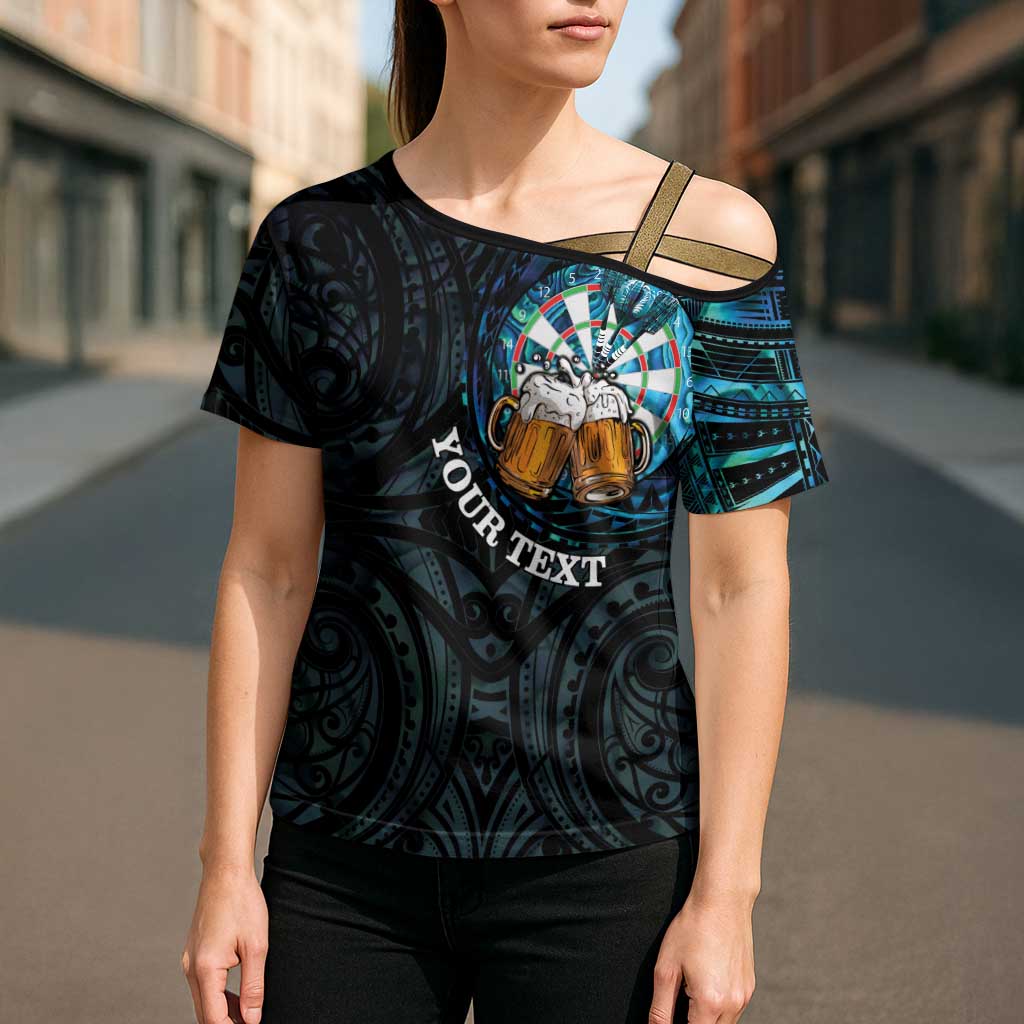 Personalized New Zealand Darts Beer Cross Shoulder Shirt Paua Shell Aotearoa Maori Tattoo LT14 - Polynesian Pride