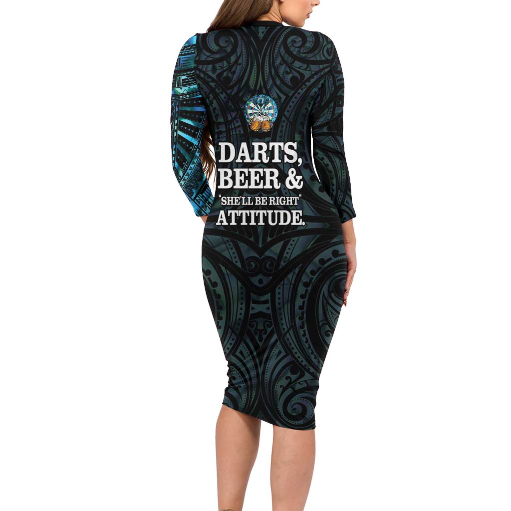 Personalized New Zealand Darts Beer Family Matching Long Sleeve Bodycon Dress and Hawaiian Shirt Paua Shell Aotearoa Maori Tattoo - Polynesian Pride