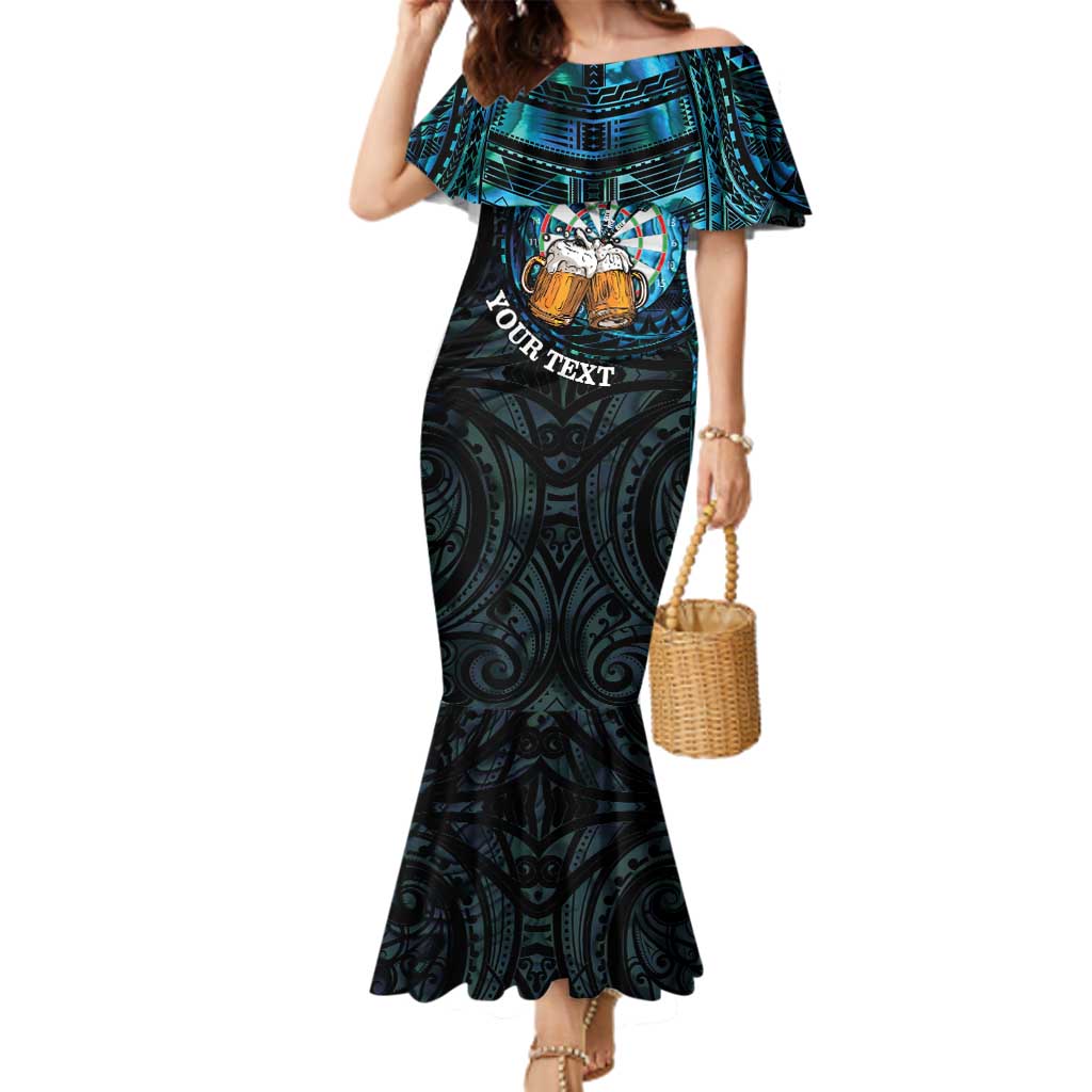 Personalized New Zealand Darts Beer Family Matching Mermaid Dress and Hawaiian Shirt Paua Shell Aotearoa Maori Tattoo - Polynesian Pride