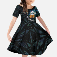 Personalized New Zealand Darts Beer Family Matching Off The Shoulder Long Sleeve Dress and Hawaiian Shirt Paua Shell Aotearoa Maori Tattoo - Polynesian Pride