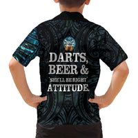 Personalized New Zealand Darts Beer Family Matching Off Shoulder Short Dress and Hawaiian Shirt Paua Shell Aotearoa Maori Tattoo - Polynesian Pride