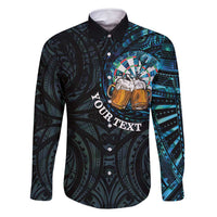 Personalized New Zealand Darts Beer Family Matching Off Shoulder Short Dress and Hawaiian Shirt Paua Shell Aotearoa Maori Tattoo - Polynesian Pride