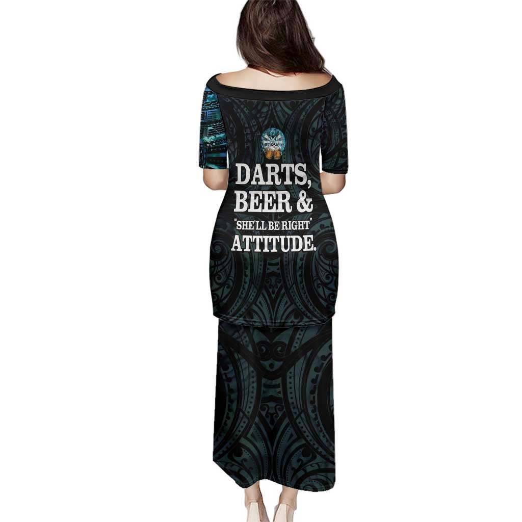 Personalized New Zealand Darts Beer Family Matching Puletasi and Hawaiian Shirt Paua Shell Aotearoa Maori Tattoo - Polynesian Pride