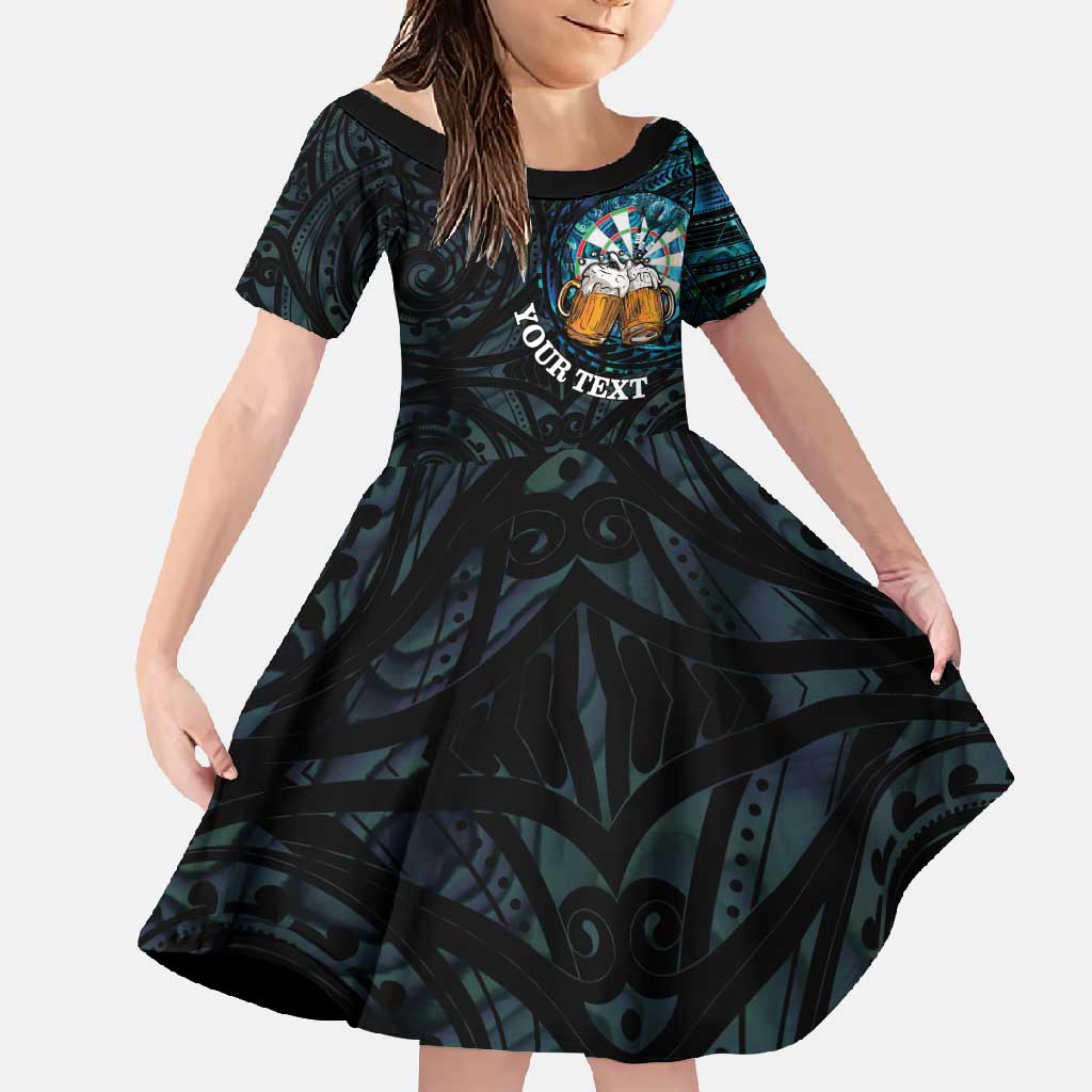 Personalized New Zealand Darts Beer Family Matching Short Sleeve Bodycon Dress and Hawaiian Shirt Paua Shell Aotearoa Maori Tattoo - Polynesian Pride