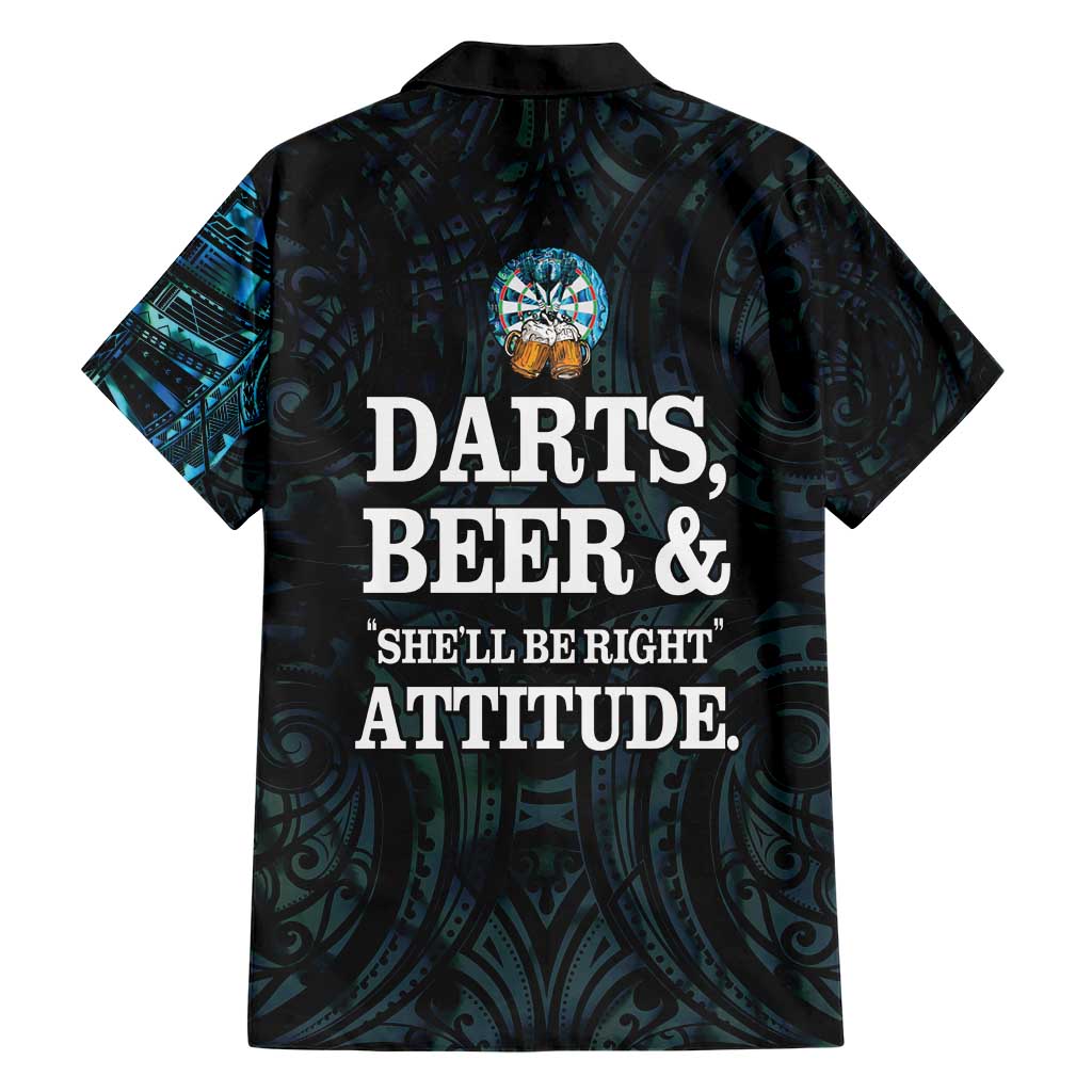 Personalized New Zealand Darts Beer Family Matching Short Sleeve Bodycon Dress and Hawaiian Shirt Paua Shell Aotearoa Maori Tattoo - Polynesian Pride