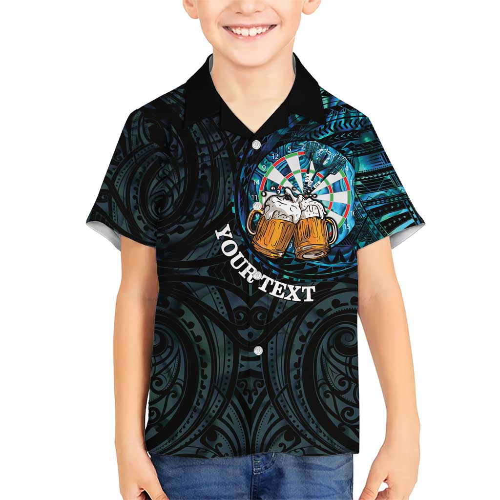 Personalized New Zealand Darts Beer Family Matching Short Sleeve Bodycon Dress and Hawaiian Shirt Paua Shell Aotearoa Maori Tattoo - Polynesian Pride