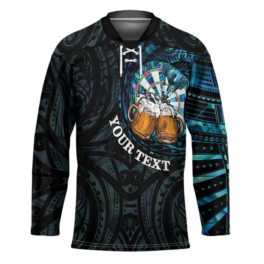 Personalized New Zealand Darts Beer Hockey Jersey Paua Shell Aotearoa Maori Tattoo LT14 Unisex Black - Polynesian Pride