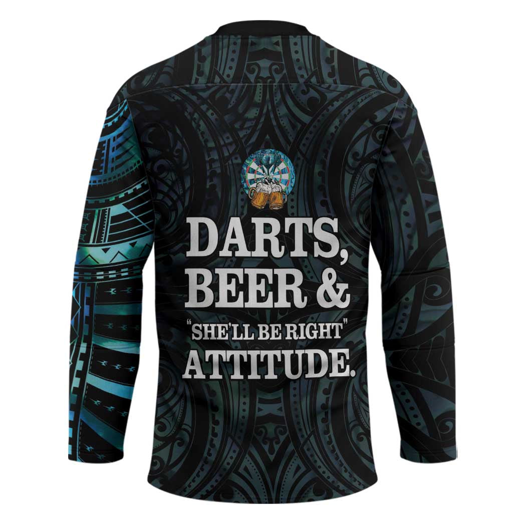 Personalized New Zealand Darts Beer Hockey Jersey Paua Shell Aotearoa Maori Tattoo LT14 - Polynesian Pride