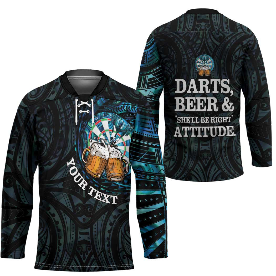 Personalized New Zealand Darts Beer Hockey Jersey Paua Shell Aotearoa Maori Tattoo LT14 - Polynesian Pride