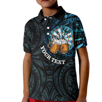 Personalized New Zealand Darts Beer Kid Polo Shirt Paua Shell Aotearoa Maori Tattoo LT14 Kid Black - Polynesian Pride