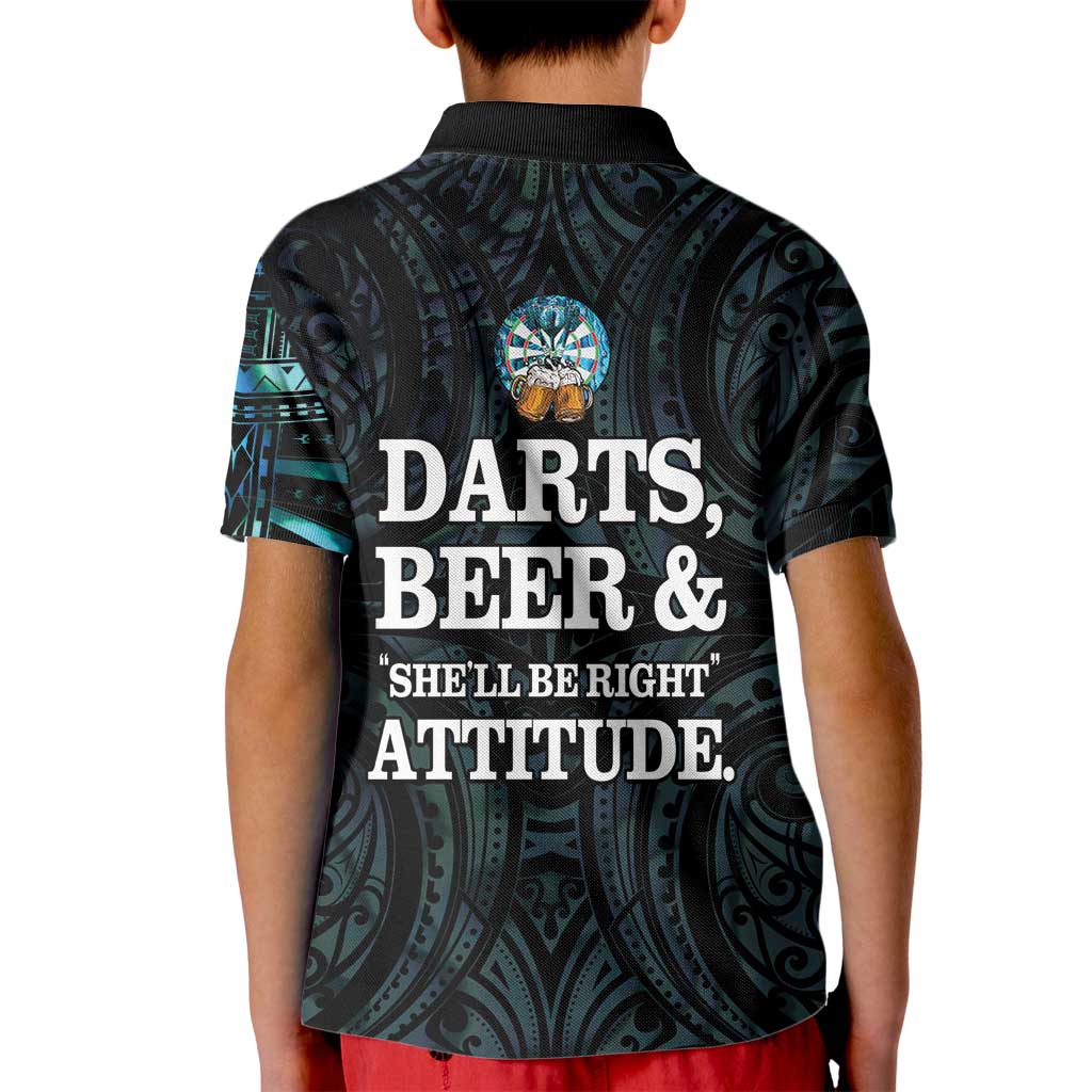 Personalized New Zealand Darts Beer Kid Polo Shirt Paua Shell Aotearoa Maori Tattoo LT14 - Polynesian Pride