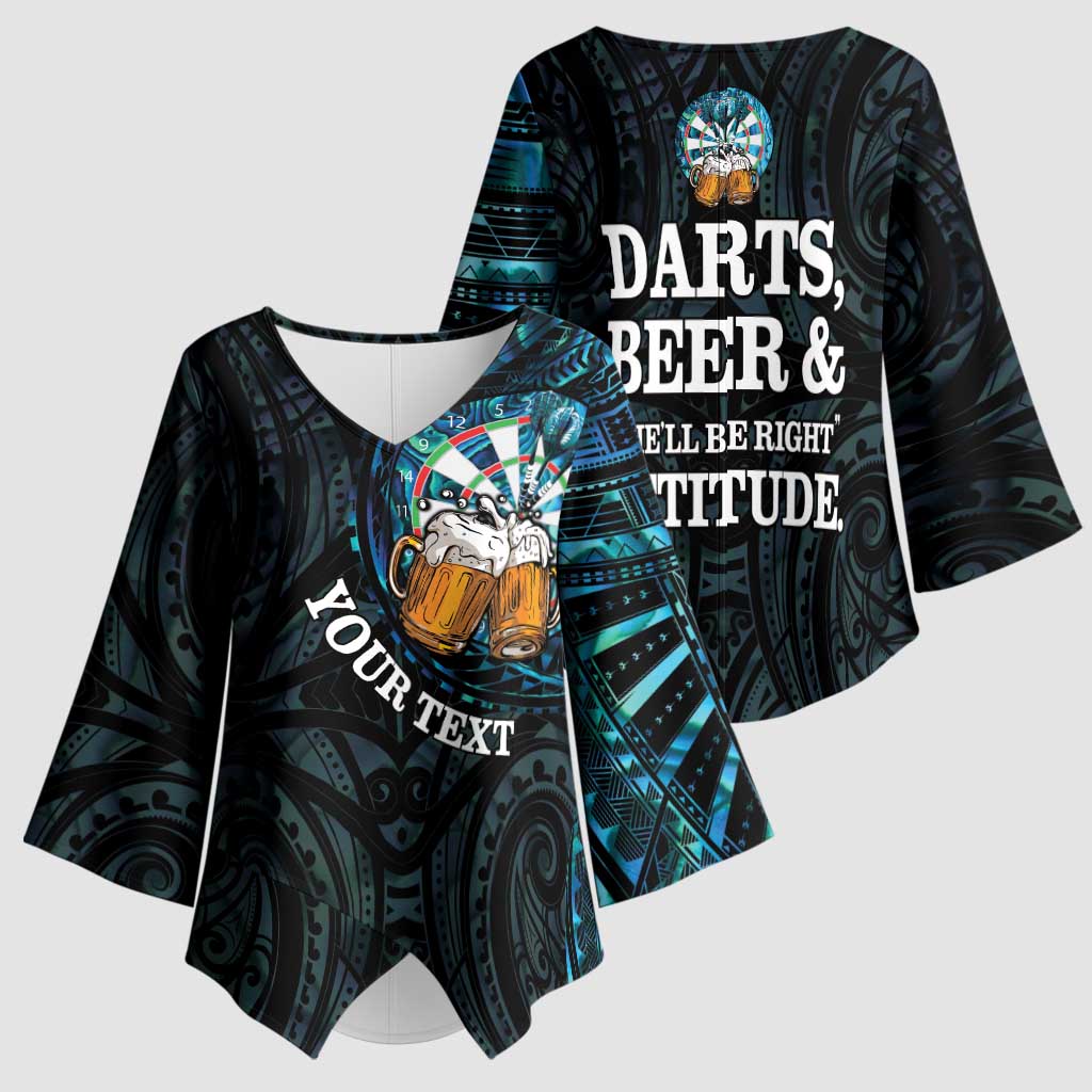 Personalized New Zealand Darts Beer Kimono Sleeve Blouse Paua Shell Aotearoa Maori Tattoo LT14 - Polynesian Pride