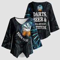 Personalized New Zealand Darts Beer Kimono Sleeve Blouse Paua Shell Aotearoa Maori Tattoo LT14 - Polynesian Pride