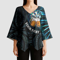 Personalized New Zealand Darts Beer Kimono Sleeve Blouse Paua Shell Aotearoa Maori Tattoo LT14 - Polynesian Pride