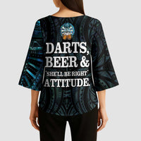 Personalized New Zealand Darts Beer Kimono Sleeve Blouse Paua Shell Aotearoa Maori Tattoo LT14 - Polynesian Pride