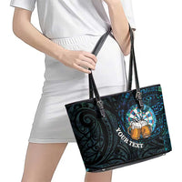Personalized New Zealand Darts Beer Leather Tote Bag Paua Shell Aotearoa Maori Tattoo - Polynesian Pride