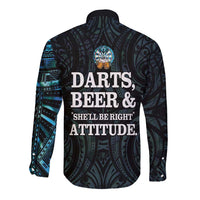 Personalized New Zealand Darts Beer Long Sleeve Button Shirt Paua Shell Aotearoa Maori Tattoo LT14 - Polynesian Pride