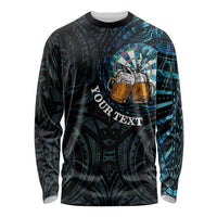 Personalized New Zealand Darts Beer Long Sleeve Shirt Paua Shell Aotearoa Maori Tattoo LT14 Unisex Black - Polynesian Pride