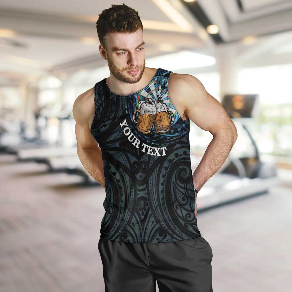 Personalized New Zealand Darts Beer Men Tank Top Paua Shell Aotearoa Maori Tattoo LT14 Black - Polynesian Pride