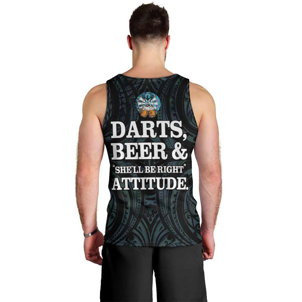 Personalized New Zealand Darts Beer Men Tank Top Paua Shell Aotearoa Maori Tattoo LT14 - Polynesian Pride