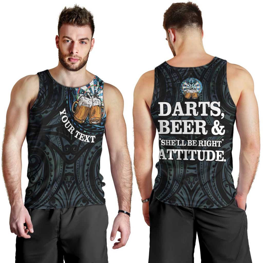 Personalized New Zealand Darts Beer Men Tank Top Paua Shell Aotearoa Maori Tattoo LT14 - Polynesian Pride
