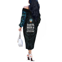 Personalized New Zealand Darts Beer Off The Shoulder Long Sleeve Dress Paua Shell Aotearoa Maori Tattoo LT14 - Polynesian Pride