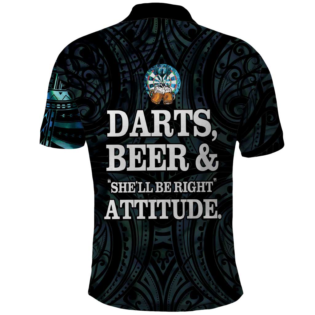 Personalized New Zealand Darts Beer Polo Shirt Paua Shell Aotearoa Maori Tattoo LT14 - Polynesian Pride