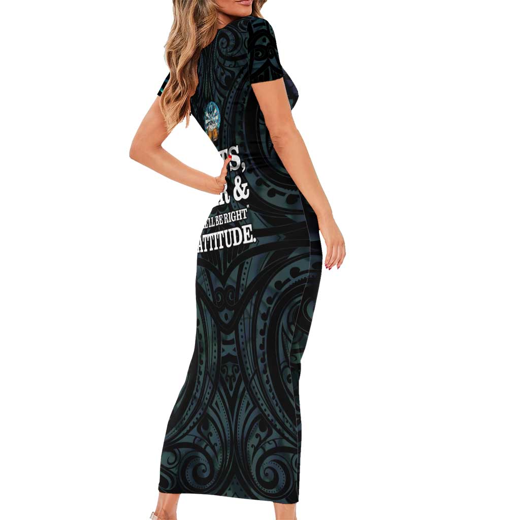 Personalized New Zealand Darts Beer Short Sleeve Bodycon Dress Paua Shell Aotearoa Maori Tattoo LT14 - Polynesian Pride