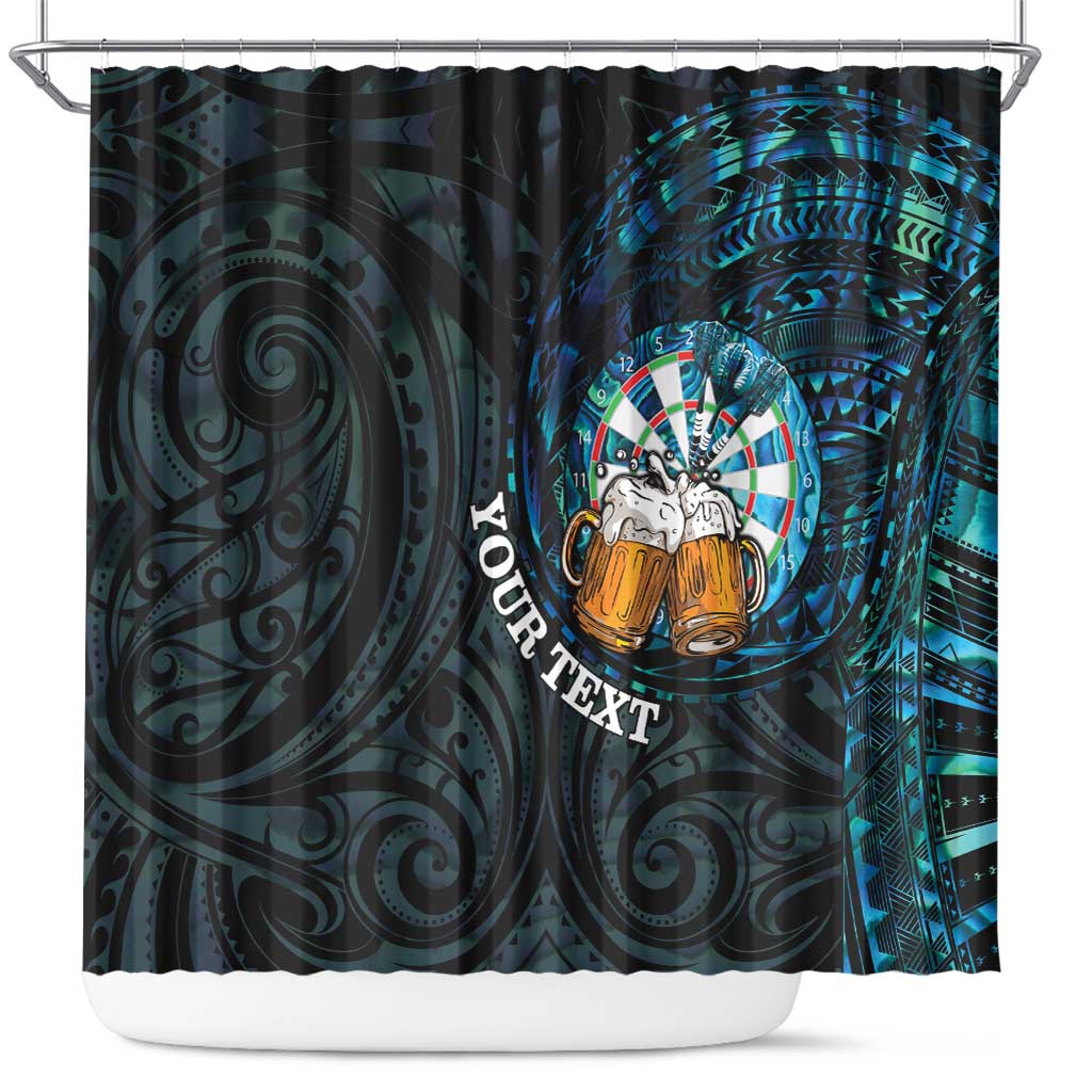 Personalized New Zealand Darts Beer Shower Curtain Paua Shell Aotearoa Maori Tattoo LT14 Black - Polynesian Pride