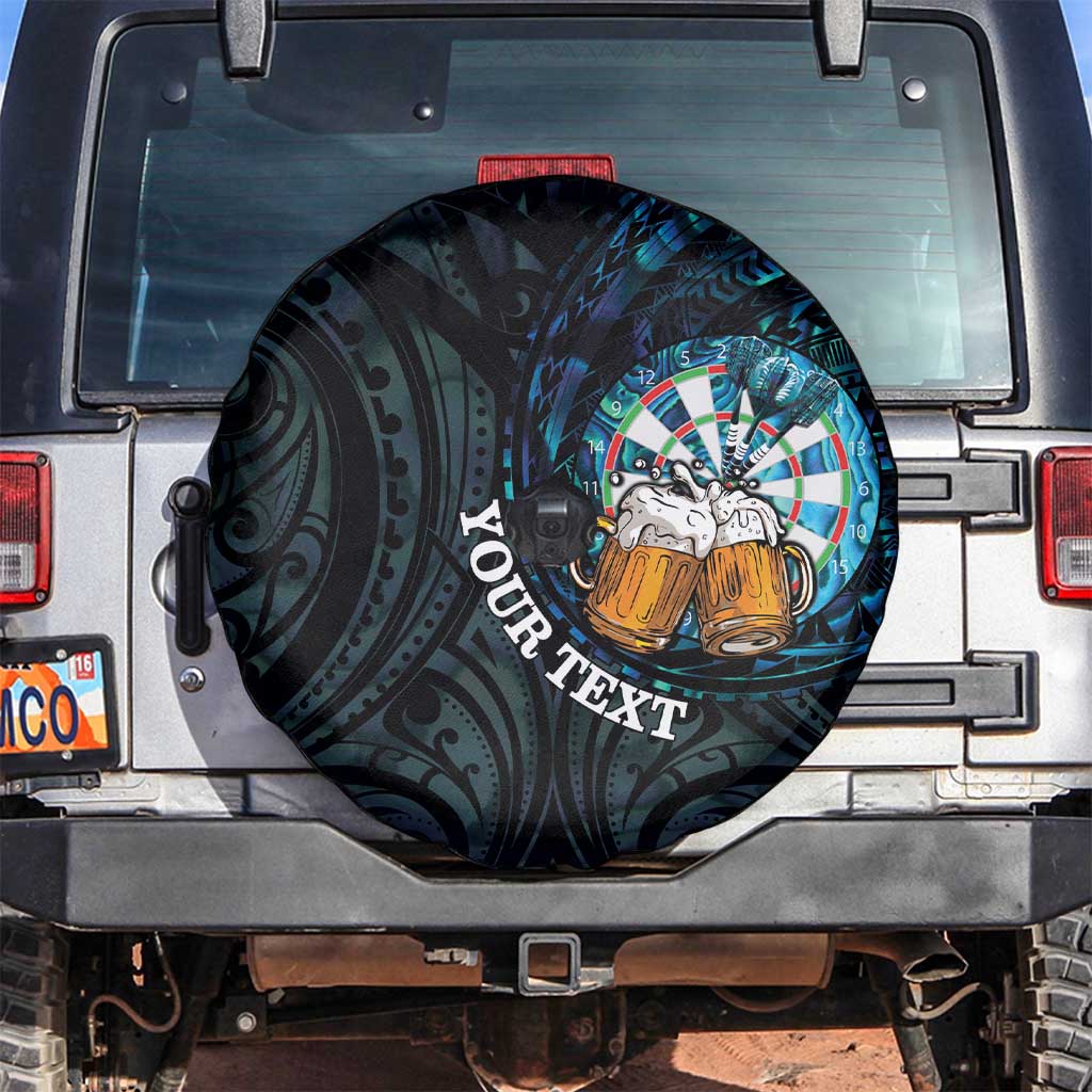 Personalized New Zealand Darts Beer Spare Tire Cover Paua Shell Aotearoa Maori Tattoo LT14 Black - Polynesian Pride