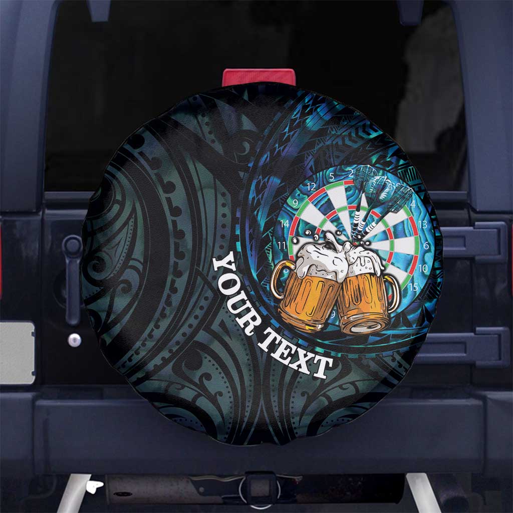 Personalized New Zealand Darts Beer Spare Tire Cover Paua Shell Aotearoa Maori Tattoo LT14 No hole Black - Polynesian Pride
