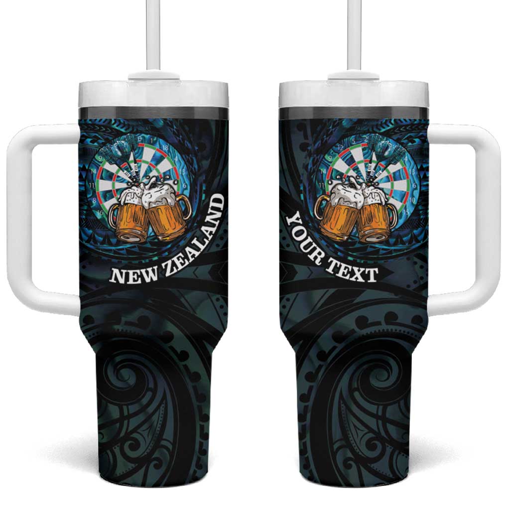 Personalized New Zealand Darts Beer Tumbler With Handle Paua Shell Aotearoa Maori Tattoo LT14 One Size: 40 oz Black - Polynesian Pride